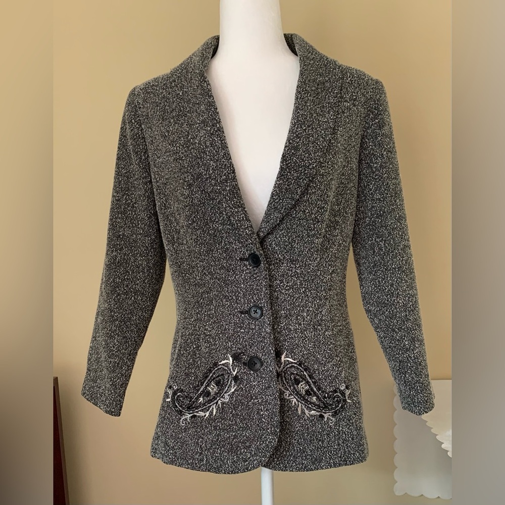 EUC/Like New Blazer: Nubby, Tunic-Length, Vintage Nubby Tweed, Beaded/Embroidery